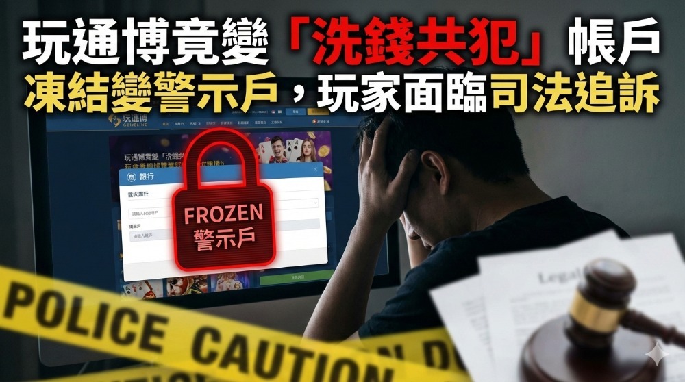 玩通博竟變「洗錢共犯」，帳戶遭凍結變警示戶，玩家面臨司法追訴